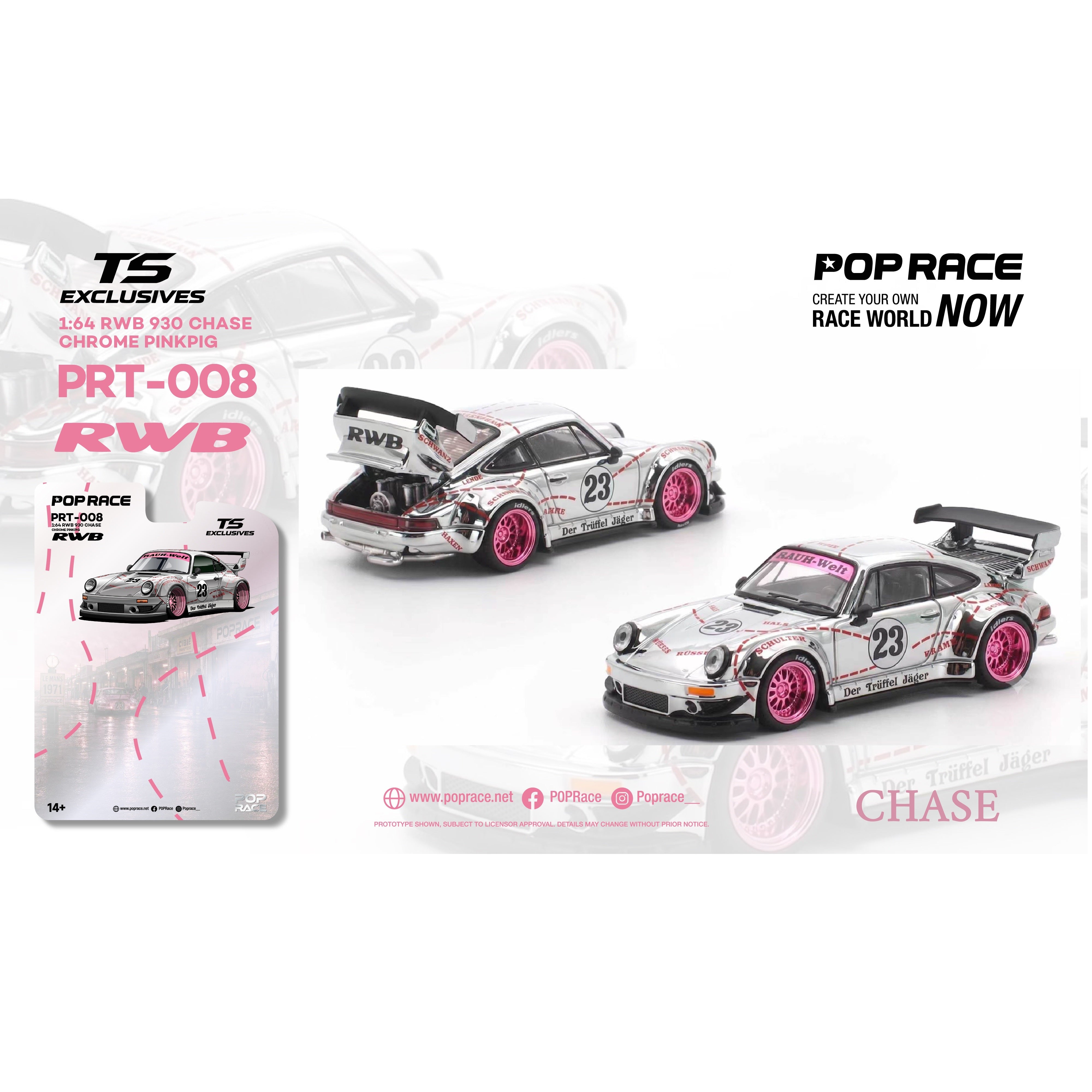 Poprace 1/64 RWB 930 Chase限定 PREORDER POPRACE x TS Exclusives 1/64 RWB 930 CHROME PINK PIG