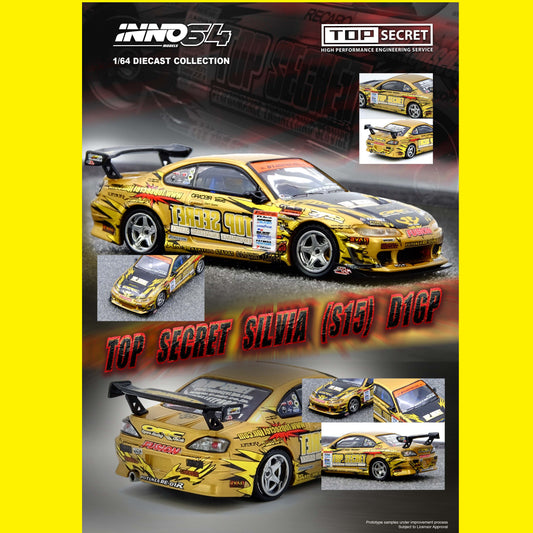 PREORDER INNO64 1/64 TOP SECRET Silvia (S15) Gold D1 Grand Prix Series Champion 2004 IN64-S15TS-D104 (Approx. Release Date : MARCH 2026 subject to the manufacturer's final decision)