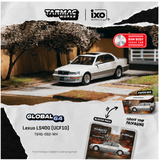 PREORDER Tarmac Works GLOBAL64 1/64 Lexus LS400 (UCF10) Pearl White T64G-082-WH (Approx. Release Date :  SEP 2026 subject to manufacturer's final decision) **Chase cars are randomly packed**