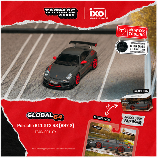 PREORDER Tarmac Works GLOBAL64 1/64 Porsche 911 GT3 RS (997.2) Grey T64G-091-GY (Approx. Release Date :  SEP 2026 subject to manufacturer's final decision) **Chase cars are randomly packed**