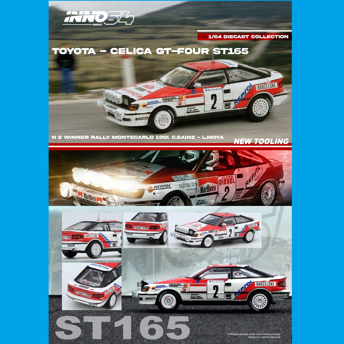 PREORDER INNO64 1/64 TOYOTA CELICA GT-FOUR (ST165) Winner Rally Monte Carlo 1991 C. Sainz / L. Moya IN64-ST165R-91MCW (Approx. Release Date : SEP 2025 subject to the manufacturer's final decision)
