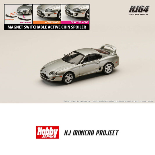 HOBBY JAPAN 1/64 Toyota SUPRA RZ (JZA80) with Active Spoiler Parts Silver HJ642042S