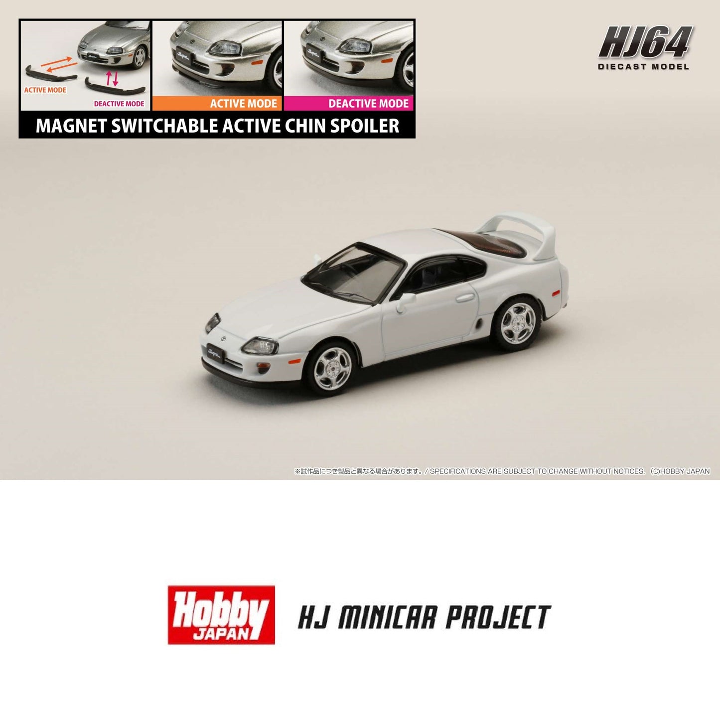 HOBBY JAPAN 1/64 Toyota SUPRA RZ (JZA80) with Active Spoiler Parts White HJ642042W
