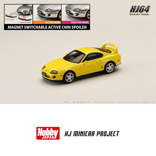 HOBBY JAPAN 1/64 Toyota SUPRA RZ (JZA80) with Active Spoiler Parts Yellow HJ642042Y
