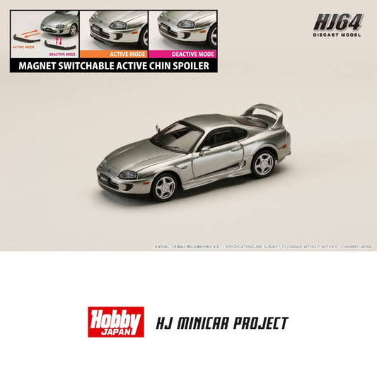 HOBBY JAPAN 1/64 Toyota SUPRA RZ (JZA80) GENUINE CUSTOMIZED VERSION with Active Spoiler Parts Silver HJ643042S