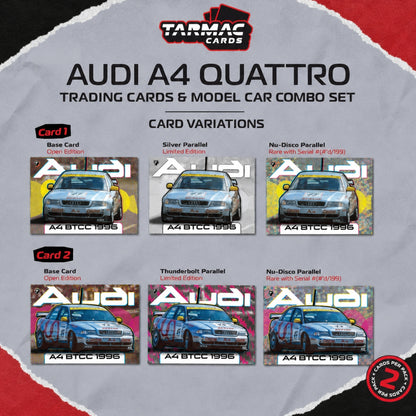 PREORDER TARMAC WORKS 1/64 Audi A4 quattro BTCC 1996 Champion Frank Biela Model Car + Trading Cards Combo Set T64-077-96BTC45 (Approx. Release Date :  Q4 2026 subject to manufacturer's final decision)