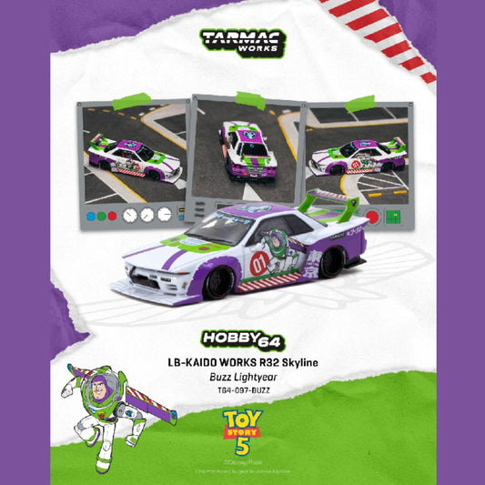 PREORDER TARMAC WORKS 1/64 LB-KAIDO WORKS R32 Skyline Buzz Lightyear T64-097-BUZZ (Approx. Release Date :  Q4 2026 subject to manufacturer's final decision)