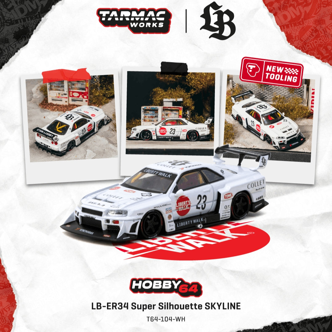PREORDER TARMAC WORKS 1/64 LB-ER34 Super Silhouette SKYLINE White T64-104-WH (Approx. Release Date :  Q4 2026 subject to manufacturer's final decision)