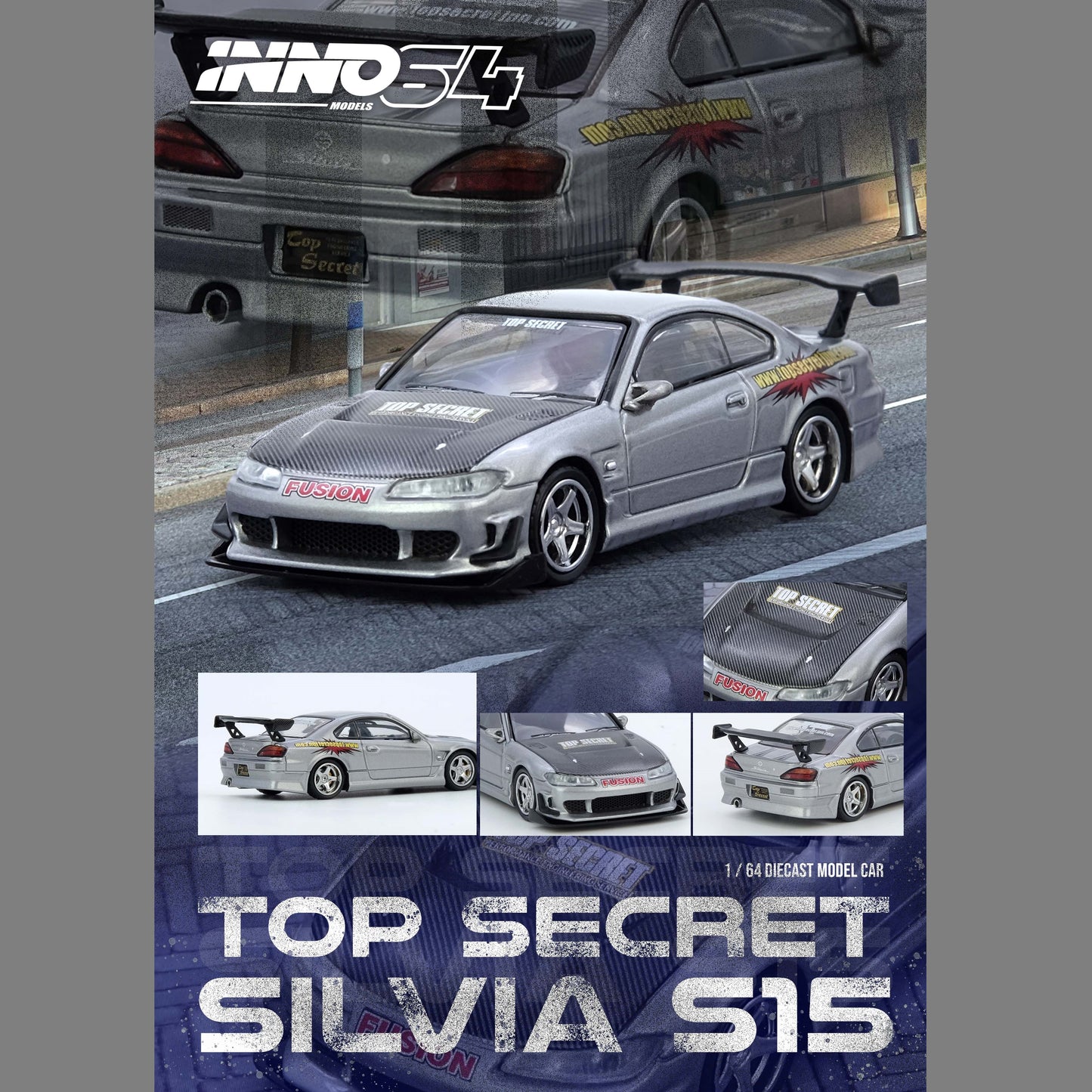 INNO64 1/64 TOP SECRET SILVIA (S15) Silver IN64-S15TS-SIL