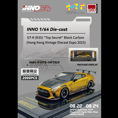 INNO64 1/64 GT-R (R35) TOP SECRET Black Carbon (HK VDX 2025) Exclusive Model IN64-R35TS-HKVDE25