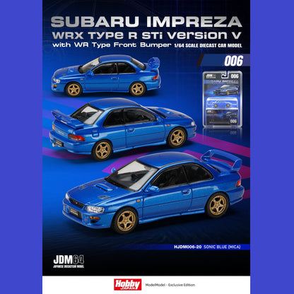 PREORDER HOBBY JAPAN JDM64 1/64 Subaru Impreza WRX type R Sti Version with WR Type Front Bumper - SONIC BLUE (MICA) HJDM006-20 (Approx. Release Date : Q2 2026 subjects to the manufacturer's final decision)