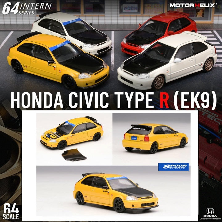 MOTORHELIX 64INTERN SERIES 1/64 Honda Civic Type R EK9 Customized Version Spoon Sunlight Yellow M65013