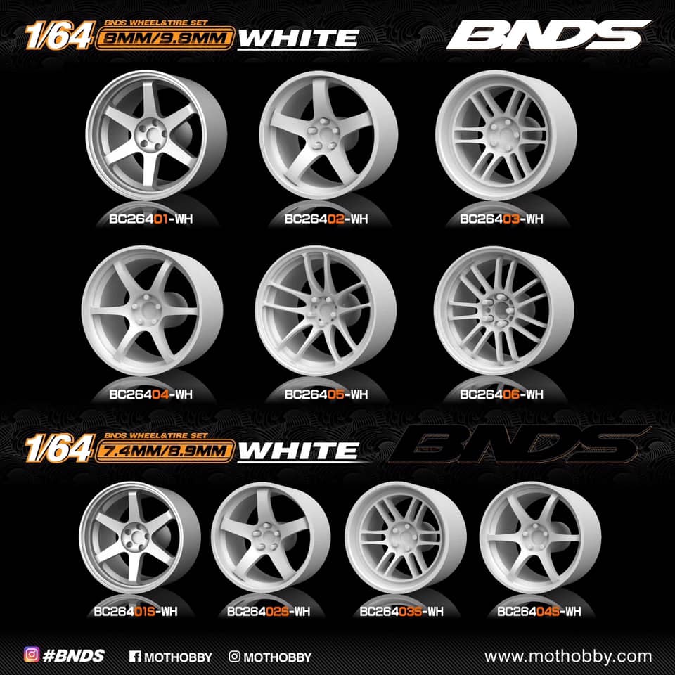 BNDS 1/64 ABS Wheel & Tire Set of 10 (WH) WHITE