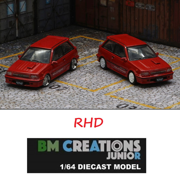 BM Creations JUNIOR 1/64 Toyota 1988 Starlet Turbo-S (EP71) Red RHD with Extra Wheels, Lowering Parts 64B0126