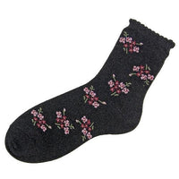 Shiny flower socks - Black with pink flower