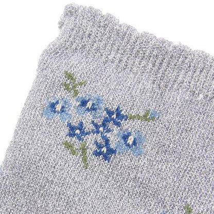 Shiny flower socks - Silver with blue flower