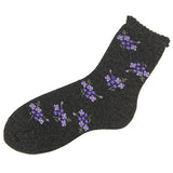 Shiny flower socks - black with purple flower 