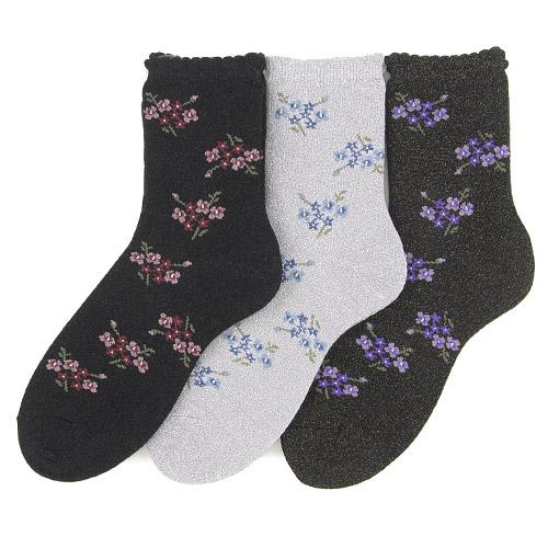 Shiny flower socks - Black with pink flower