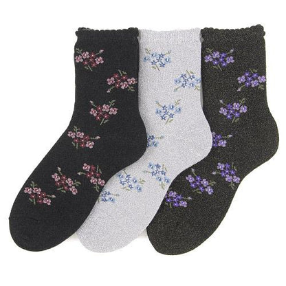 Shiny flower socks - Black with pink flower