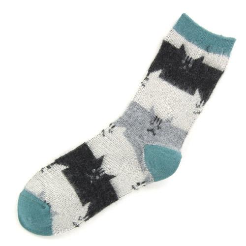 Brushed cat socks - Light green