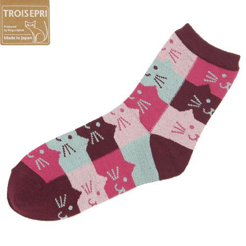 Cat's head pattern socks - Wine