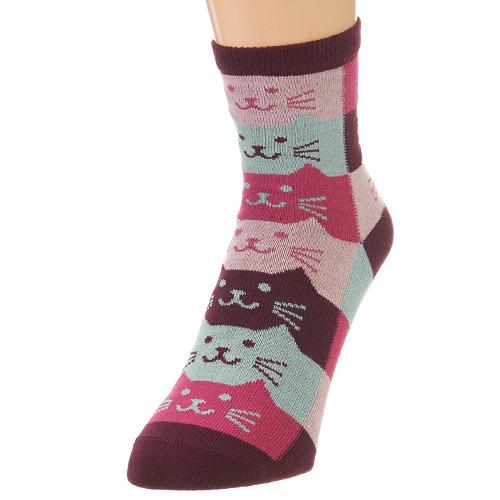 Cat's head pattern socks - Wine