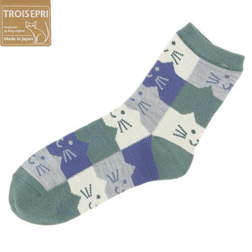 Cat's head pattern socks - Moss green