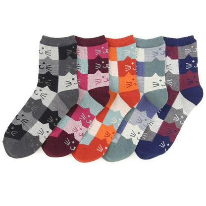 Cat's head pattern socks - Wine
