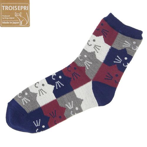 Cat's head pattern socks - Navy blue 