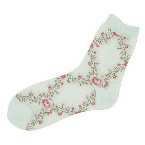 Mesh ivy rose pattern socks - mint green