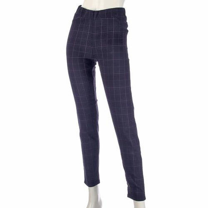 GUNZE check pattern brushed leggings - Navy blue M