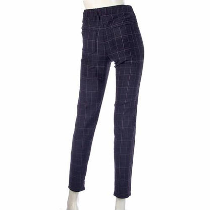 GUNZE check pattern brushed leggings - Navy blue L