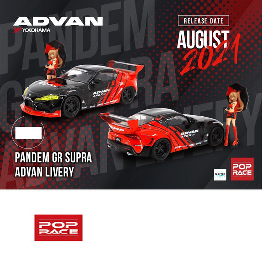 POPRACE 1/64 Pandem GR Supra Advan Livery with Race Queen Figure PR64-PANA90-ADV