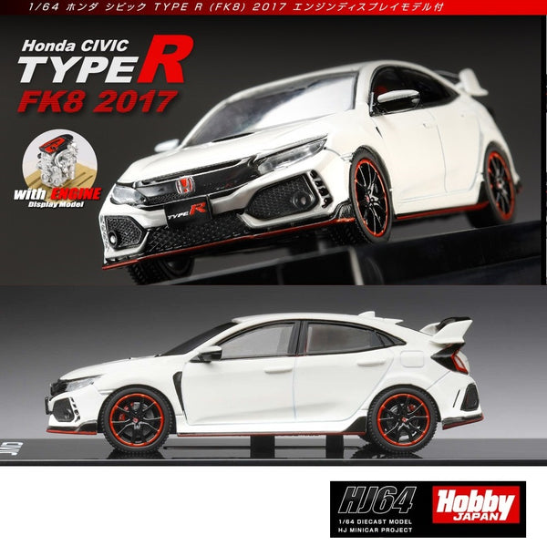 HOBBY JAPAN 1/64 Honda CIVIC TYPE R (FK8) 2017 with Engine Display Model Championship White HJ641055AW