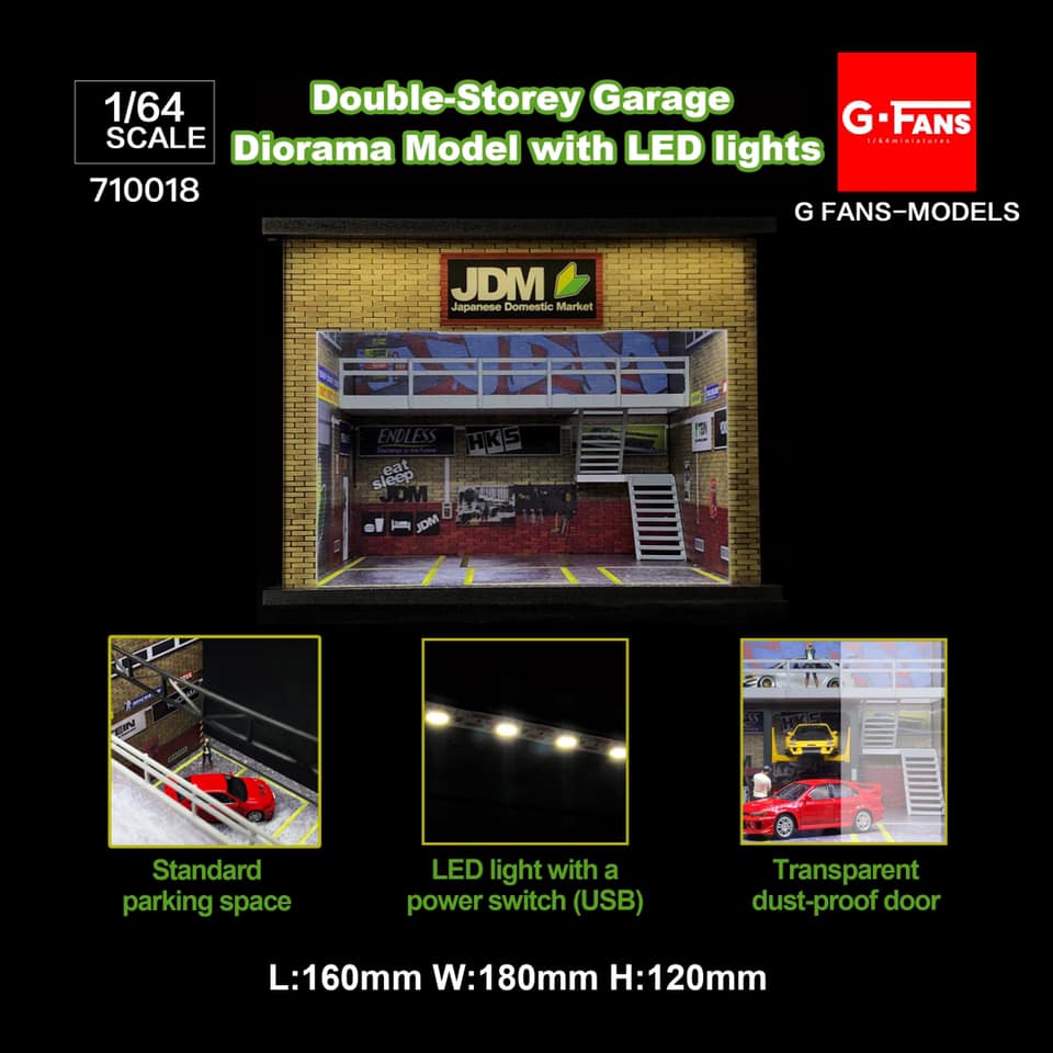 G-FANS 1/64 Diorama with LED Light JDM Double Storey Garage 710018