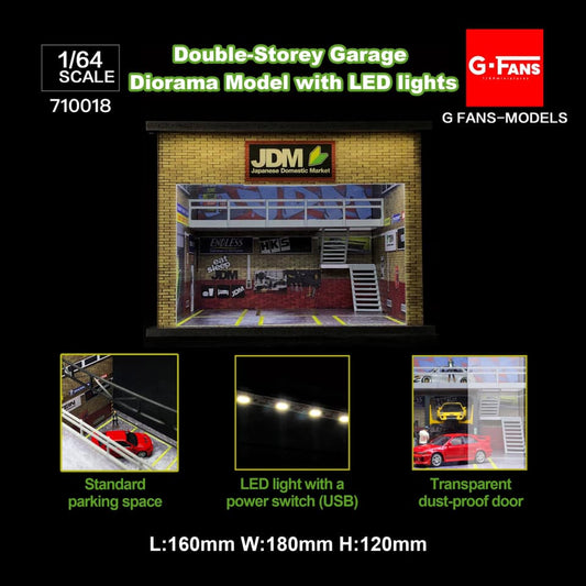 G-FANS 1/64 Diorama with LED Light JDM Double Storey Garage 710018