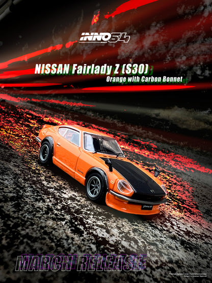 INNO64 1/64 NISSAN FAIRLADY Z (S30) Orange With Carbon Bonnet IN64-240Z-ORG