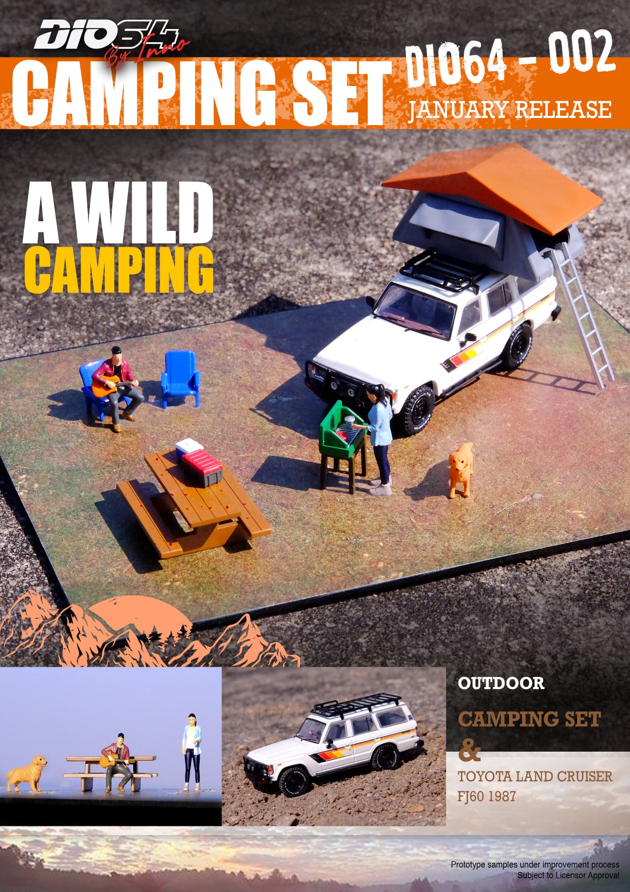 DIO64 by INNO 1/64 TOYOTA LAND CRUISER FJ60  Car Camping  Diorama with Figures DIO64-002