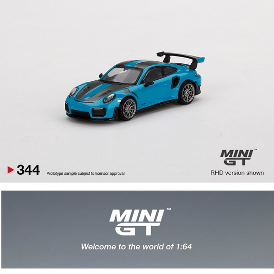 MINI GT 1/64 Porsche 991 GT2 RS  Weissach Package Miami Blue LHD MGT00344-L