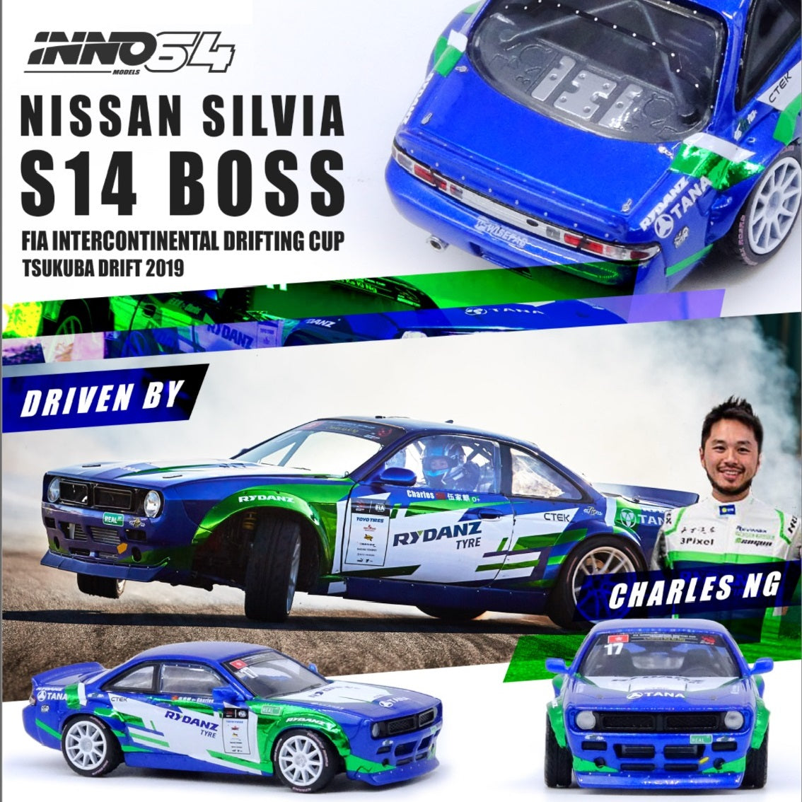 INNO64 1/64 NISSAN SILVIA S14 Boss FIA Intercontinental Drifting Cup 2019 Charles Ng IN64-S14B-CNG19