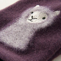 Alpaca Pattern Embroidery Gloves - Purple