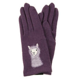 Alpaca Pattern Embroidery Gloves - Purple
