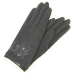 Flower embroidered jersey gloves - Charcoal grey