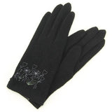 Flower embroidered jersey gloves - Black