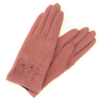 Flower embroidered jersey gloves - Pink