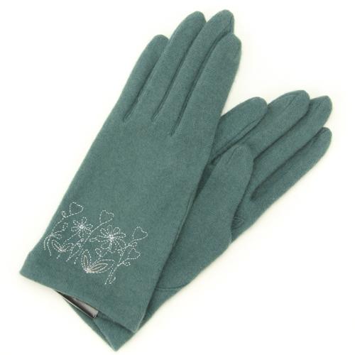 Flower embroidered jersey gloves - Green