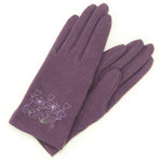 Flower embroidered jersey gloves - purple