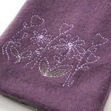 Flower embroidered jersey gloves - purple