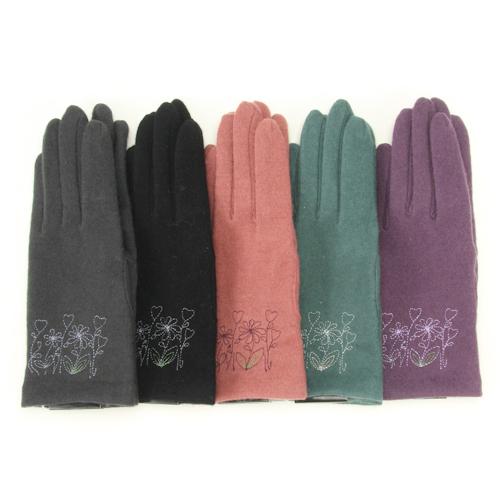 Flower embroidered jersey gloves - Pink