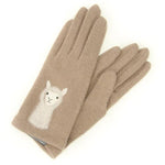 Alpaca pattern needle embroidery gloves - Beige